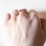 Anello vintage in oro 9K con tormaline rosa e diamanti, anni ‘80/‘90
