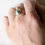 🪲 Anello convertito da copri bottone a insetto in oro 18K e in oro 14K con turchese