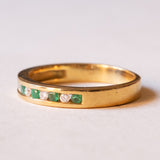 Anello vintage in oro 18K con smeraldi (0.12ctw ca.) e diamanti (0.10ctw ca.), anni ‘70