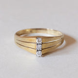 Anello triplo in oro 14K con diamanti (0.15ctw ca.), anni ‘70
