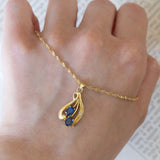 Collana vintage in oro 14K con pendente con zaffiri e diamanti, anni ‘70/‘80