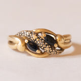Anello vintage in oro 18K con zaffiri e diamanti, anni ‘60