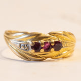 Anello vintage in oro 18K con rubini, anni ‘60/‘70