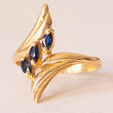 🌱Anello vintage in oro giallo 18K con zaffiri, anni ‘70