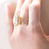 Anello vintage da cocktail in oro 14K con acquamarina (10ct ca.), anni ‘60/‘70