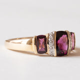 Anello vintage in oro 14K con granati viola e diamanti, anni ‘70