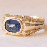 Anello vintage da uomo in oro 12K con pasta di vetro blu, anni ‘50