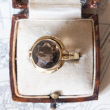 Anello vintage da cocktail in oro 14K con quarzo fumè, anni ‘60