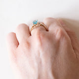 Anello vintage in oro 14K con tormalina azzurra e diamanti, anni ‘80