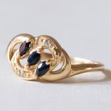 Anello vintage in oro 18K con topazi e diamanti, anni ‘50/‘60