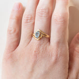 Anello vintage in oro 18K con topazio azzurro, anni ‘50/‘60