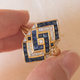 Anello vintage in oro 18K con zaffiri e diamanti