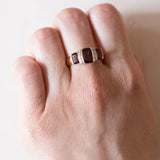 Anello vintage in oro 14K con granati viola e diamanti, anni ‘70