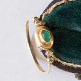 Anello vintage in oro 14K con smeraldo cabochon e diamanti, anni ‘60