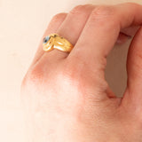 Anello vintage in oro giallo 18K con topazio azzurro (1ct ca.), anni ‘70/‘80