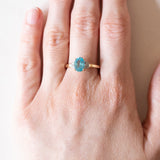 Anello vintage in oro 14K con tormalina azzurra e diamanti, anni ‘80
