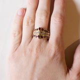 Anello “triplo” vintage in oro 18K con diamanti (0.30ctw ca.) e rubini, anni ‘70