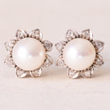 🌸Orecchini vintage in oro bianco 18K con perle e diamanti, anni ‘60