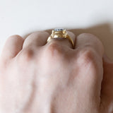 Anello vintage in oro 14K con spinello sintetico azzurro, anni ‘60/‘70