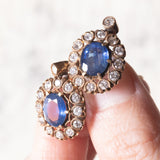 Orecchini vintage in oro 18K con zaffiri (3.80ctw ca.) e diamanti (2.60ctw ca.), anni ‘70