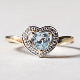 Anello vintage a cuore in oro 9K con topazio azzurro, anni ‘70