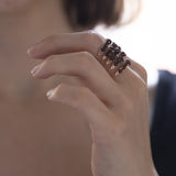 Bague harem multiple en or 14 carats avec grenats, années 1940/1950