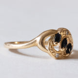 Anello vintage in oro 18K con topazi e diamanti, anni ‘50/‘60