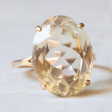 Vintage 18K Gold Cocktail Ring with Light Green Quartz, 1960s