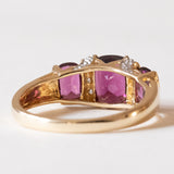 Anello vintage in oro 14K con granati viola e diamanti, anni ‘70