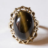 Anello vintage in oro 14K con occhio di tigre, anni ‘70