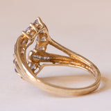 Anello vintage a navette in oro 8K con ioliti lilla e diamanti, anni ‘70