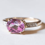 Anello vintage in oro 9K con spinello rosa e diamanti, anni ‘80