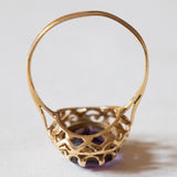 Anello vintage da cocktail in oro 18K con zaffiro viola, anni ‘60/‘70