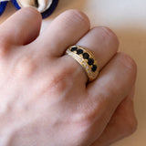 Anello vintage in oro 18K con zaffiri e diamanti, anni ‘50