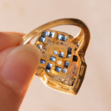 Anello vintage in oro 18K con zaffiri e diamanti