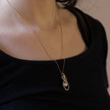 Pendente vintage in oro 8K con perla e diamanti, anni ‘50/‘60