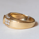 Anello vintage in oro 18K con topazio blu e diamanti (0.56ctw ca.), anni ‘70/‘80