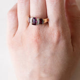 Anello vintage in oro 14K con granati viola e diamanti, anni ‘70