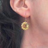 Orecchini vintage pendenti in oro giallo 14K con quarzi citrini (17ctw ca.), anni ‘60