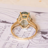 9K gold ring with green tourmaline and white stones, 1960s