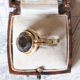 Anello vintage da cocktail in oro 14K con quarzo fumè, anni ‘60