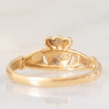 Anello Claddagh vintage in oro giallo e bianco 9K con diamante