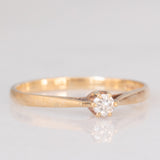 Solitario vintage in oro giallo 9K con diamante di taglio brillante (0.10ct ca.), anno 1982
