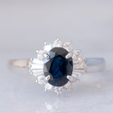 Anello ballerina vintage in platino con zaffiro (1.05ct) e diamanti (0.35ctw), anni ‘90