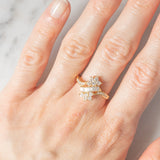 Anello vintage in oro giallo 14K con diamanti di taglio brillante e di taglio baguette (0.75ctw ca.), anni ‘70/‘80