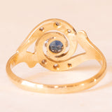 Art-Déco-Tourbillion-Ring aus 18-karätigem Gelb- und Weißgold mit Saphir (ca. 0.15 ct) und Diamanten im Rosettenschliff, 30er Jahre