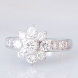 Anello a fiore vintage in platino con diamanti (1ctw), anni '80