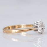 Vintage-Blumenring aus 9-karätigem Gelb- und Weißgold mit Diamanten im Brillantschliff (ca. 0.33 ctw)