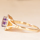 Anello a margherita vintage in oro giallo 9K con ametista (0.40ct ca.) e diamanti, anni ‘80
