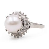 ANELLO vintage CON PERLA IN PLATINO 900 E DIAMANTI (0.40 CTW), anni '60
